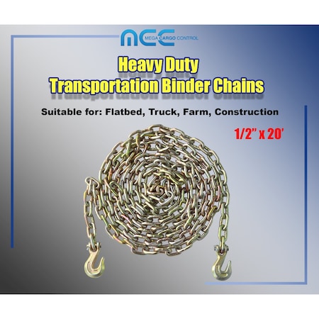 Tie 4 Safe 1/2" x 20' Transport Chain, WLL: 4,700 lbs TCG70-12-1